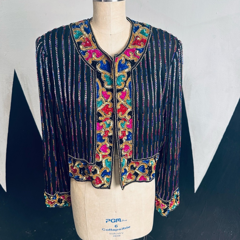 Vintage 100% Silk Niteline by Della Roufogali Sequin and Bead Embroidered Jacket